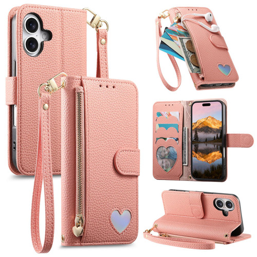 iPhone 17 Pro Max Fantasy Love Heart Zipper Wallet Vegan Leather