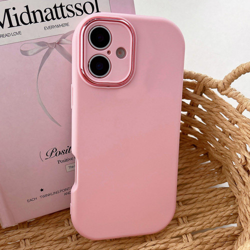 iPhone 17 Fat Dun Solid Color Metal Photo Frame TPU Phone Case - Pink