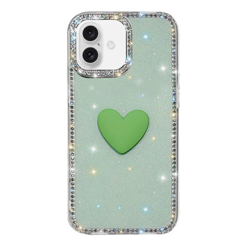 iPhone 17 Flash Rhinestone Double-sided IMD Love Heart Phone Case - Glitter Green