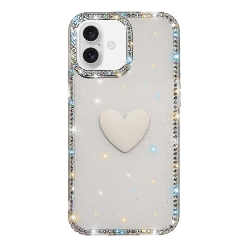 iPhone 17 Flash Rhinestone Double-sided IMD Love Heart Phone Case - Glitter White