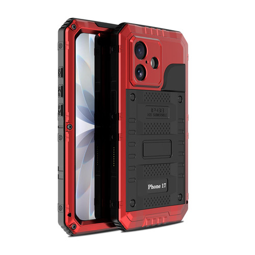 iPhone 17 Four-proof Metal Hybrid Silicone Phone Case - Red