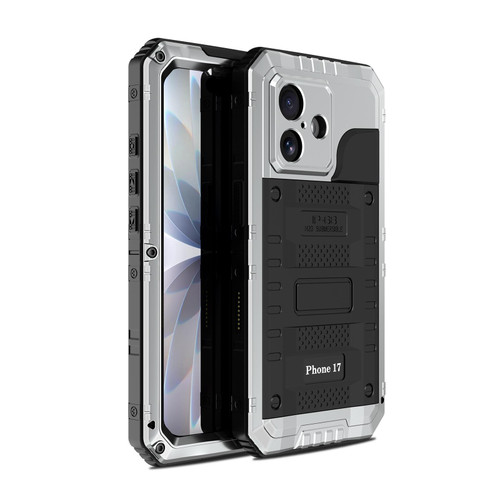 iPhone 17 Four-proof Metal Hybrid Silicone Phone Case - Silver