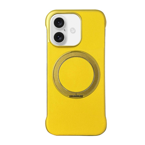 iPhone 17 Frameless Leather-Skin PC MagSafe Holder Phone Case - yellow