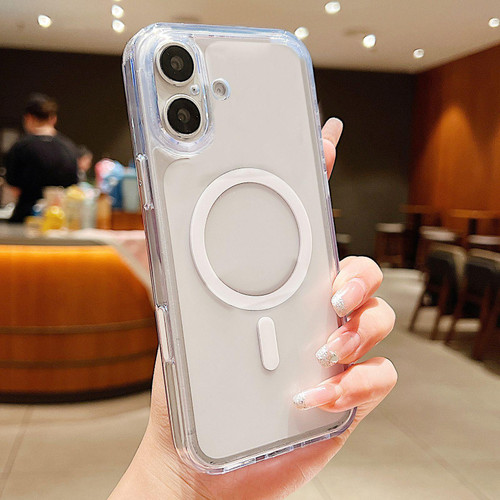 iPhone 17 Frosted PC Hybrid TPU Magnetic Phone Case with AI Sensing Key - White