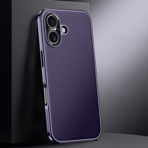 iPhone 17 Genuine Leather PC Phone Case - Dark Purple