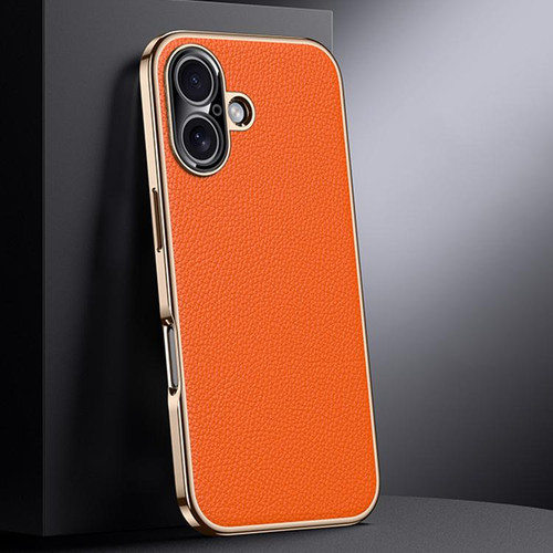 iPhone 17 Genuine Leather PC Phone Case - Orange