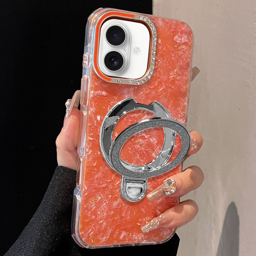 iPhone 17 Gilded Colorful Shell Patterned TPU+IMD Phone Case with Glitter Magnetic Holder - Orange