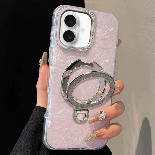 iPhone 17 Gilded Colorful Shell Patterned TPU+IMD Phone Case with Glitter Magnetic Holder - Purple