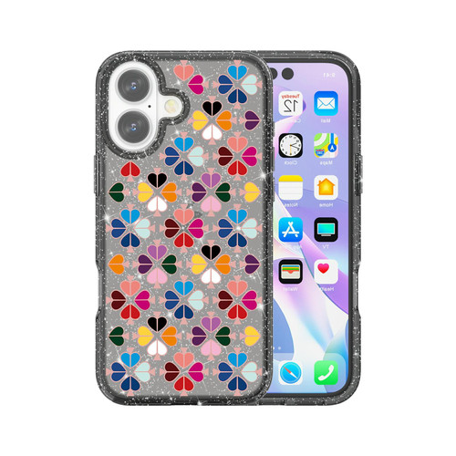 iPhone 17 Glittering Crystal Red Heart Pattern Phone Case - Black