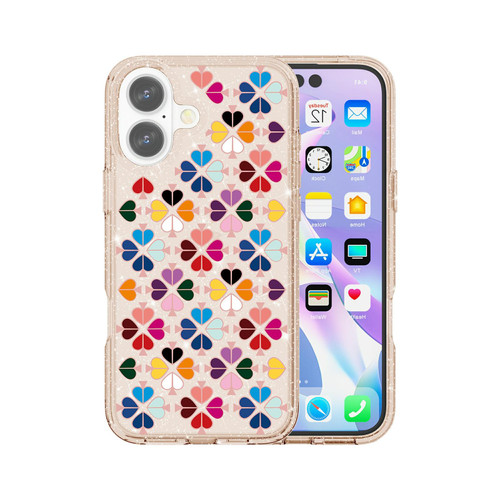 iPhone 17 Glittering Crystal Red Heart Pattern Phone Case - Gold