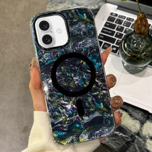 iPhone 17 Gold-plated Shell Texture Magnetic Phone Case - Black