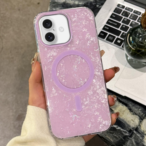 iPhone 17 Gold-plated Shell Texture Magnetic Phone Case - Purple