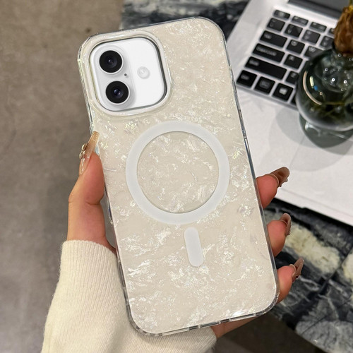 iPhone 17 Gold-plated Shell Texture Magnetic Phone Case - White