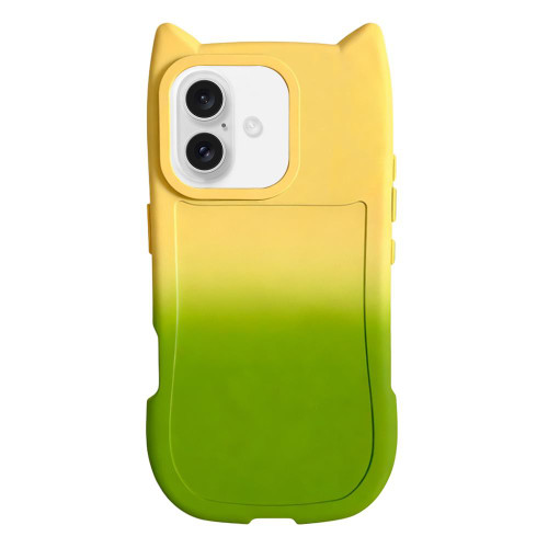 iPhone 17 Gradient Cat Ear Design TPU Phone Case - Yellow Green