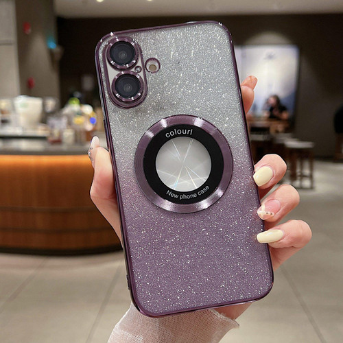 iPhone 17 Gradient Glitter Electroplating MagSafe TPU Phone Case - Purple