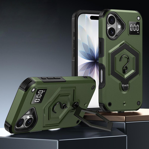 iPhone 17 Hexagon Armor Magnetic Holder Weighing Scale Phone Case - Green
