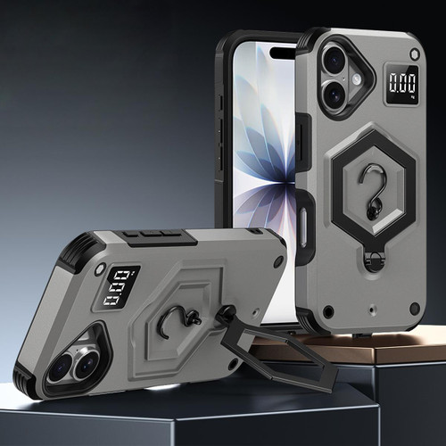 iPhone 17 Hexagon Armor Magnetic Holder Weighing Scale Phone Case - Grey