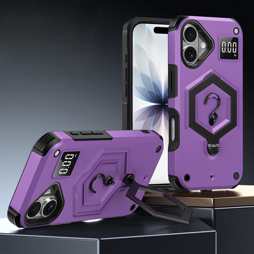 iPhone 17 Hexagon Armor Magnetic Holder Weighing Scale Phone Case - Purple