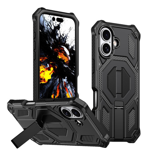 iPhone 17 Hidden Metal Holder Magnetic Shockproof Phone Case - Black