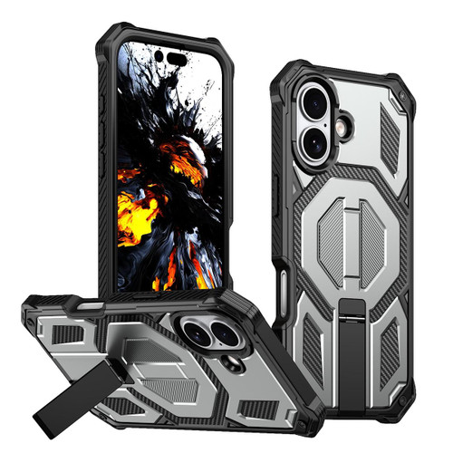 iPhone 17 Hidden Metal Holder Magnetic Shockproof Phone Case - Grey