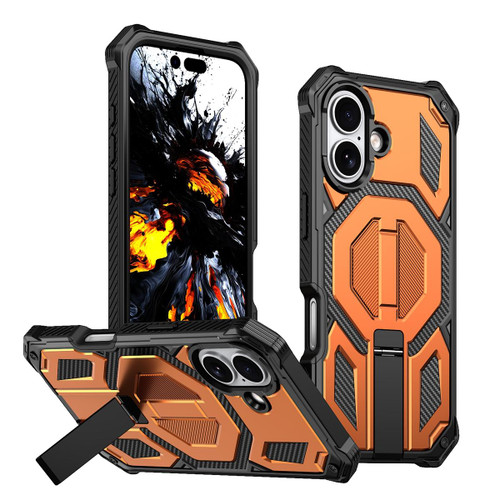 iPhone 17 Hidden Metal Holder Magnetic Shockproof Phone Case - Orange