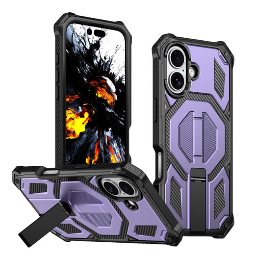 iPhone 17 Hidden Metal Holder Magnetic Shockproof Phone Case - Purple