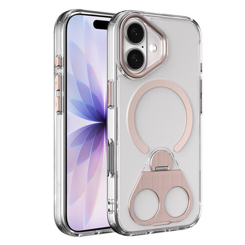 iPhone 17 High Transparent MagSafe TPU Phone Case with 360 Degrees Rotating Ring Holder - Pink