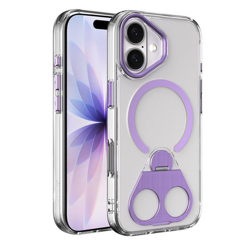 iPhone 17 High Transparent MagSafe TPU Phone Case with 360 Degrees Rotating Ring Holder - Purple