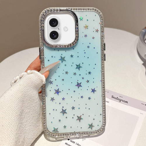 iPhone 17 Holographic Starry Pattern TPU Hybrid IMD Full Coverage Phone Case - Blue
