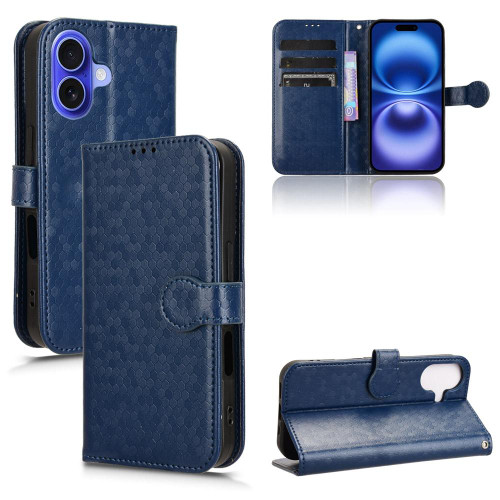 iPhone 17 Honeycomb Dot Texture Leather Phone Case - Blue