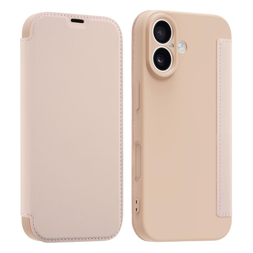 iPhone 17 Imitate Liquid Skin Feel Leather Phone Case with Card Slots - Pink