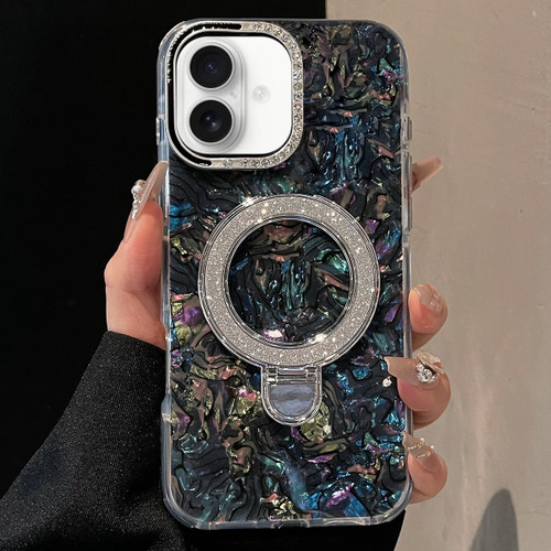 iPhone 17 Ink Rhythm Colorful Shell Pattern TPU Hybrid IMD Phone Case with Glitter Holder - Black