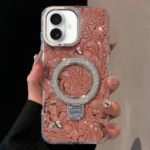 iPhone 17 Ink Rhythm Colorful Shell Pattern TPU Hybrid IMD Phone Case with Glitter Holder - Brown