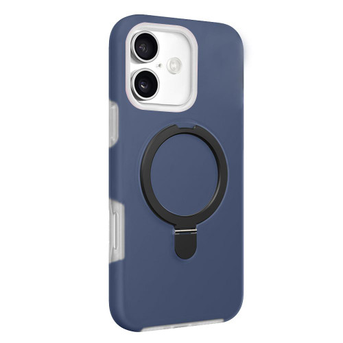 iPhone 17 Jelly Liquid Silicone MagSafe Holder Phone Case - Dark Blue + Black