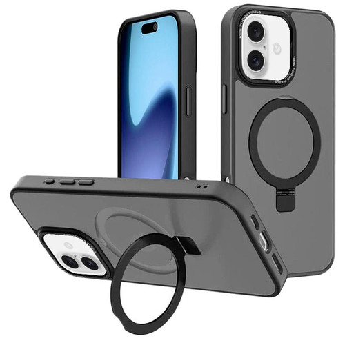 iPhone 17 Kalebol Metal Lens Frame MagSafe Holder Frosted PC Phone Case - Black