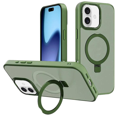 iPhone 17 Kalebol Metal Lens Frame MagSafe Holder Frosted PC Phone Case - Dark Green