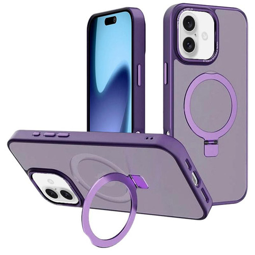 iPhone 17 Kalebol Metal Lens Frame MagSafe Holder Frosted PC Phone Case - Dark Purple