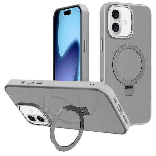 iPhone 17 Kalebol Metal Lens Frame MagSafe Holder Frosted PC Phone Case - Grey