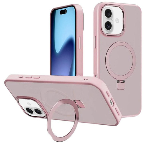 iPhone 17 Kalebol Metal Lens Frame MagSafe Holder Frosted PC Phone Case - Pink