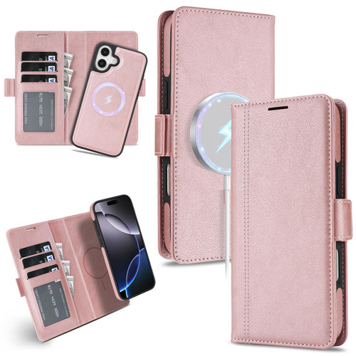 iPhone 17 Kalebol Strong Magnetic MagSafe Ring 2 In 1 Split Leather Phone Case - Rose Gold