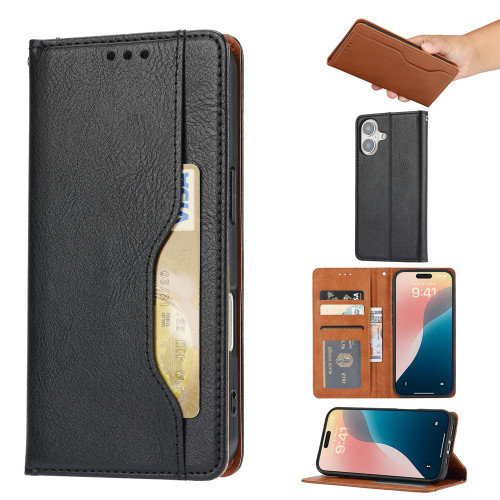 iPhone 17 Knead Skin Texture Flip Leather Phone Case - Black