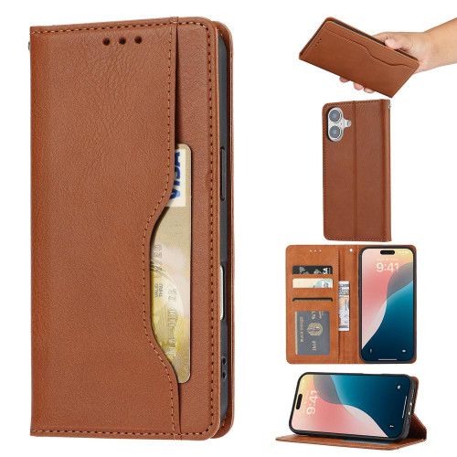 iPhone 17 Knead Skin Texture Flip Leather Phone Case - Brown