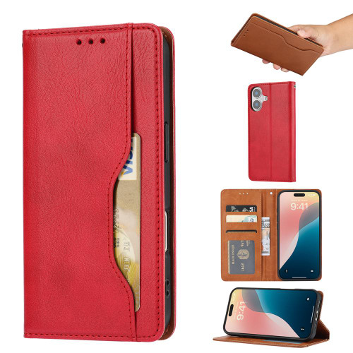iPhone 17 Knead Skin Texture Flip Leather Phone Case - Red