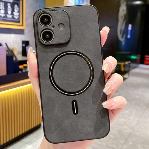 iPhone 17 Lambskin Faux Leather Magnetic Phone Case - Black