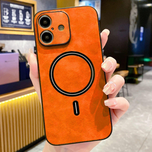 iPhone 17 Lambskin Faux Leather Magnetic Phone Case - Orange
