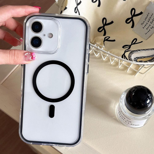 iPhone 17 Large Hole Camera Macaron Transparency MagSafe Phone Case - Black