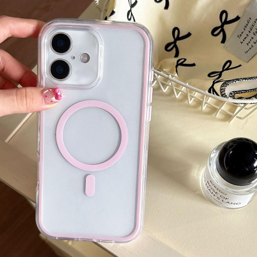 iPhone 17 Large Hole Camera Macaron Transparency MagSafe Phone Case - Pink