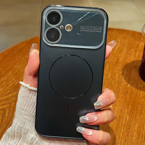 iPhone 17 Laser Large Hole Camera Frame Fine Ring Magsafe Phone Case - Black