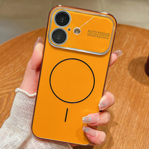 iPhone 17 Laser Large Hole Camera Frame Fine Ring Magsafe Phone Case - Orange