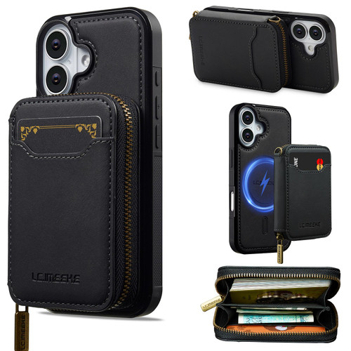 iPhone 17 LC.IMEEKE L6 Series Zipper Card Bag MagSafe Magnetic Phone Case - Black